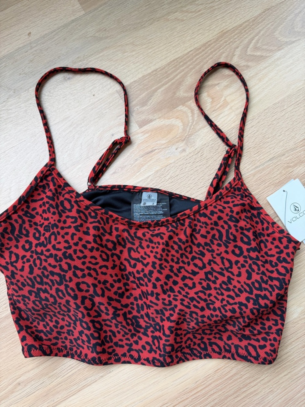 Volcom Red and Black Leopard-Print Cropped Tank / Longline Bra top.